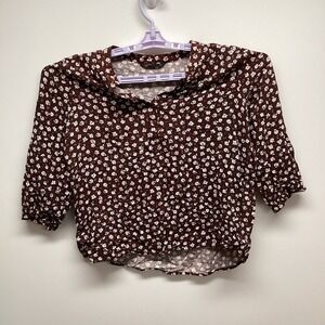 Defacto Womens Shirt Sz M Long Sleeve Pullover Stretch Top Floral Henley